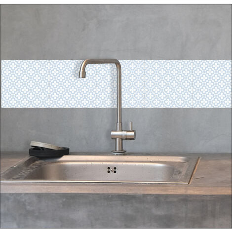 Sticker Carrelage Adhésif 15x15cm x6, Autocollant Décoratif Floral Bleuté, Motifs Classiques pour Carreaux.