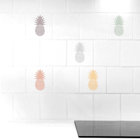 Sticker Carrelage Adhésif 15x15cm x6, Motifs Ananas Colorés, Imitation Carrelage Décoratif pour Murs et Sols. - Multicouleur