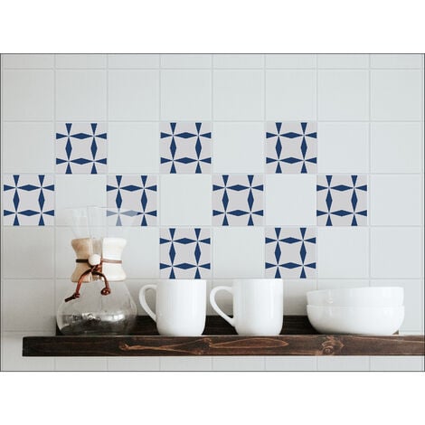 Sticker carrelage adhésif décoratif bronzolo, formes simples et géométriques, 10 cm X 10 cm, x9, crédence autocollant - Bleu