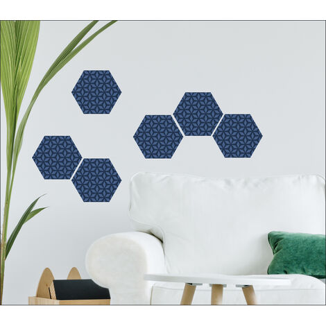 Sticker carrelage adhésif hexagonale 15 cm X 15 cm, 6 pièces, décoratif autocollant bleu chic motifs géométriques.