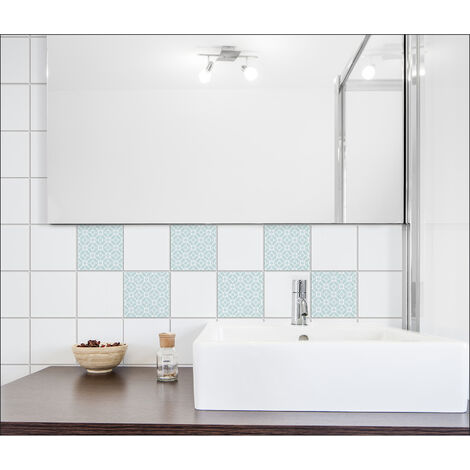 Sticker carrelage adhésif x6, 15 cm X 15 cm - Autocollant décoratif nuage vert bleu - Déco murale pour carreaux sobre