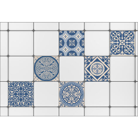 Sticker Carrelage Autocollant 15x15 cm x6, Décoratif Ciment, Bleu et Beige, Adhésif pour Murs et Sols.