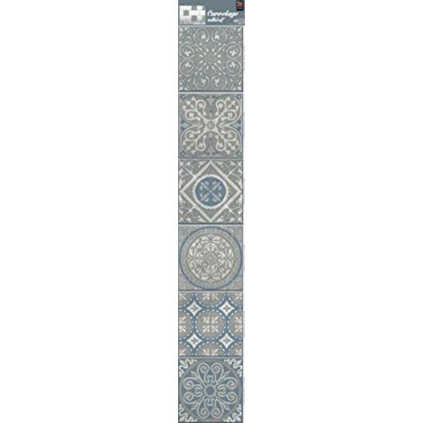 Sticker Carrelage Autocollant Elvas 15x15cm, 6 pièces, Imitation Carreaux de Ciment Ancien Bleu et Gris, Décoratif pour Murs et Sols.