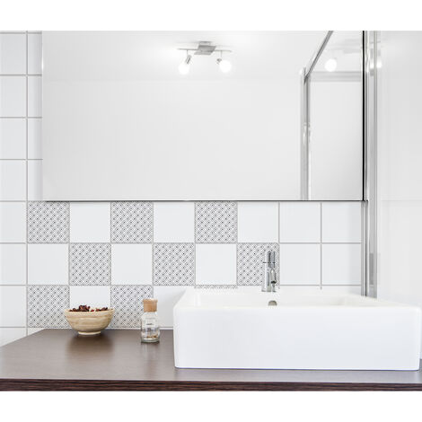 Sticker Carrelage Losange Noir 15x15cm Lot 4, Adhésif Trivento Homestaging Fond Blanc, Déco Maison