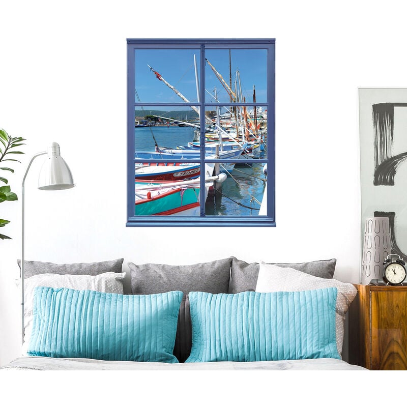 Sticker Fenêtre 3D Port de Mer, 60x75cm - Décoration Murale Navires Trompe l'oeil, 150 caractères maximum