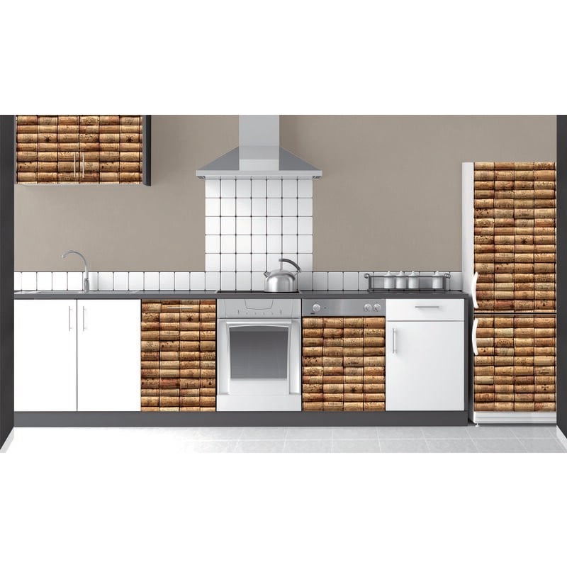 Sticker 3D Réfrigérateur Collection Bouchons Liège, Effet Trompe l'Oeil, 59,5x180cm, Déco Grand Crus, Garanti