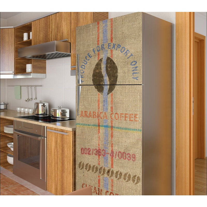 Sticker Réfrigérateur Trompe l'oeil, Toile de Jute Arabica, Effet Réel Garanti, 59,5 cm x 180 cm, Décoration Intérieure Originale et Unique