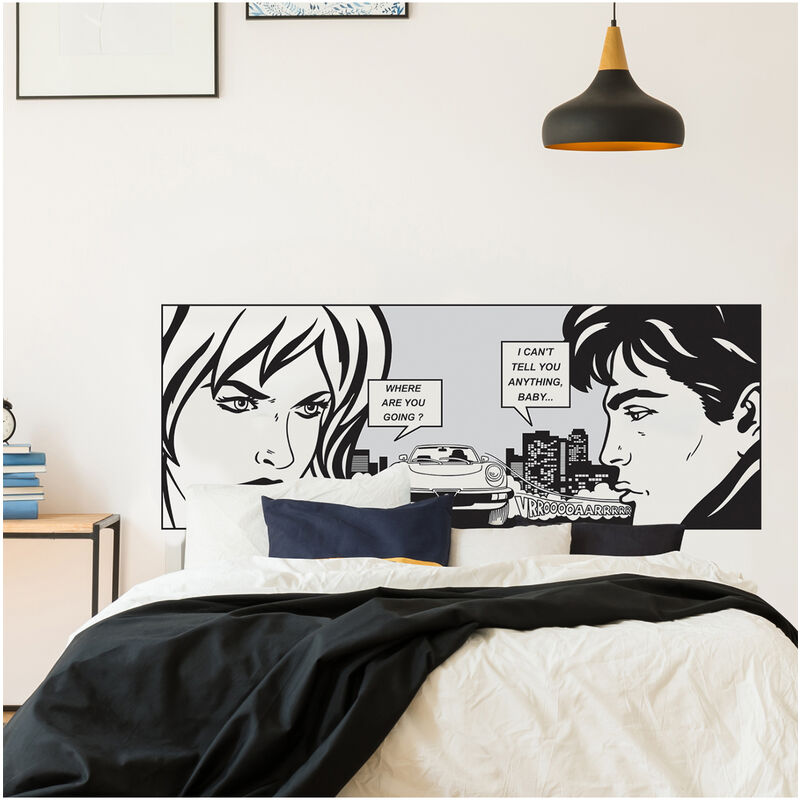 Sticker mural déco tête de lit 160x60cm, bd suspense, pour une ambiance mystérieuse et captivante.