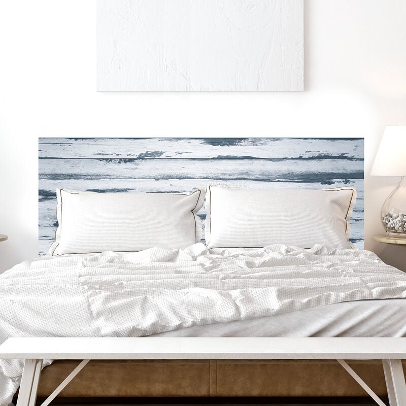 Plage - Sticker mural bois blanc écaillé 160x60cm, style campagnard, pour tête de lit - Décoration murale intérieure chic et rustique.