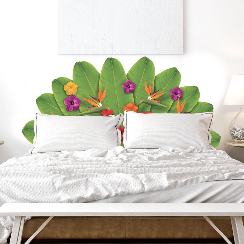 Sticker mural décoratif fleurs et feuilles tropicales, 83 cm x 160 cm, magnifique et coloré pour tête de lit