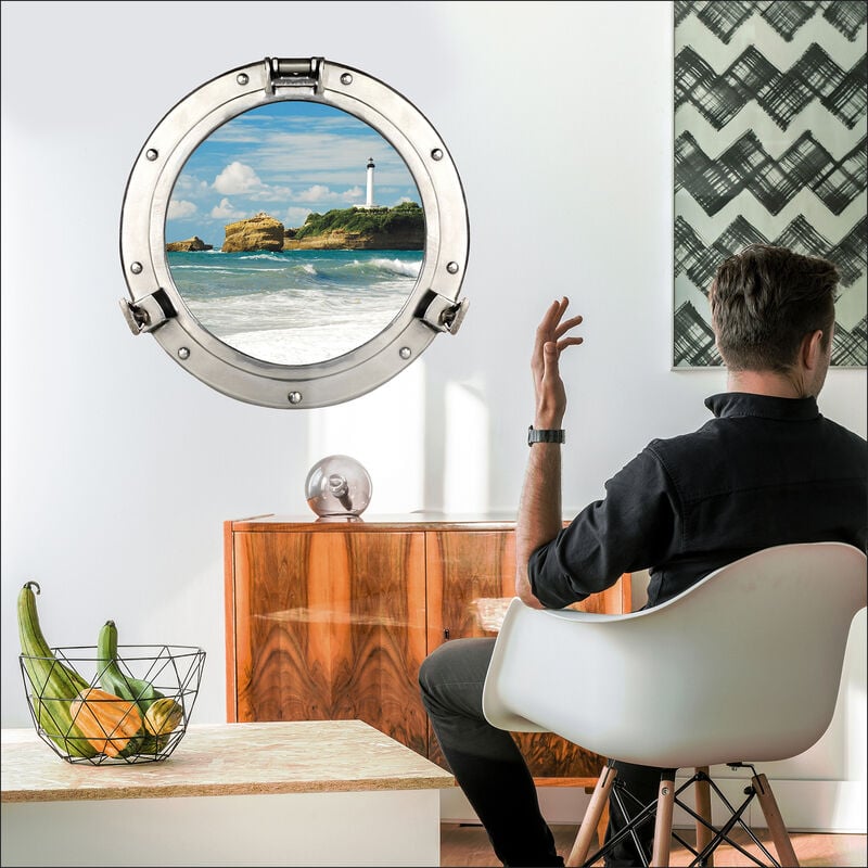 Sticker mural 3D Phare de Mer, 75 cm x 60 cm, décoration fenêtre trompe l'oeil