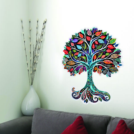 Sticker décoratif, arbre de vie coloré esprit Klimt, multicolor, 68 cm X 48 cm