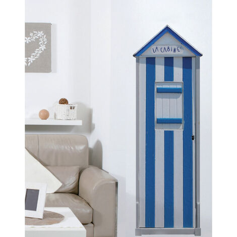 Sticker décoratif autocollant trompe l'oeil, photo d'une cabine de plage bleu, grand format, personnalisé, 172 cm X 50 cm - Bleu
