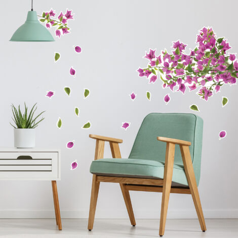 Sticker décoratif, branches de bougainvillier dans un rose fuchia , 68 cm X 48 cm