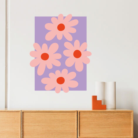 Sticker décoratif, cadre marguerites, parme, design, tendance, 68 cm X 48 cm