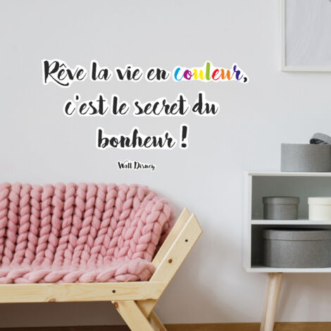 Sticker décoratif, citation rêve la vie en couleur wall disney, 68 cm X 24 cm