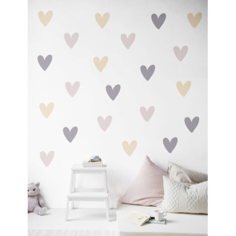 Sticker décoratif, coeurs pastels, romantique, saint valentin, rose, violet, beige, 68 cm X 48 cm