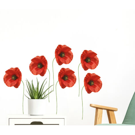 Sticker décoratif, coquelicots, rouge, fleurs, 68 cm X 48 cm