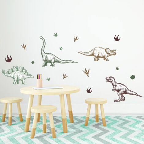Sticker décoratif, dinosaures, marron, vert, enfant, 68 cm X 48 cm