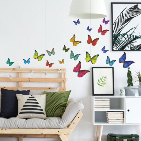 Sticker décoratif, illustration de papillons multicolores de différentes tailles, 68 cm X 48 cm