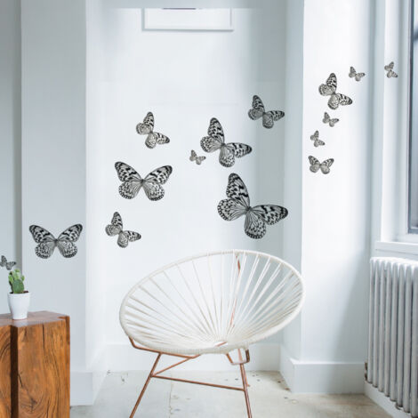 Sticker décoratif, illustration de papillons noirs et blancs de différentes tailles, 68 cm X 48 cm