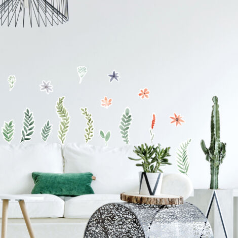 Sticker décoratif, illustration des fleurs naturelles façon herbier dessiné à la gouache, 68 cm X 24 cm