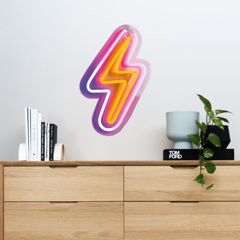 Sticker décoratif, néon, éclair, violet, jaune, 68 cm X 48 cm