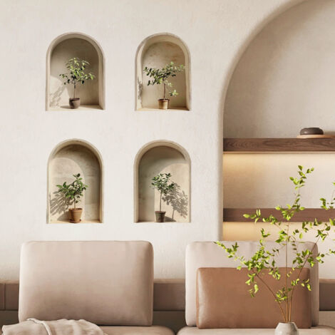 Sticker décoratif, oliviers, trompe l'oeil niches murales, plantes, 68 cm X 48 cm