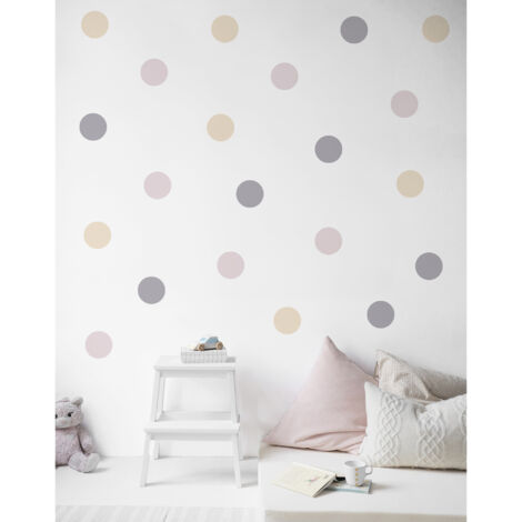Sticker décoratif, pastilles colorées, pastels, ronds, beige, rose, violet, 68 cm X 48 cm