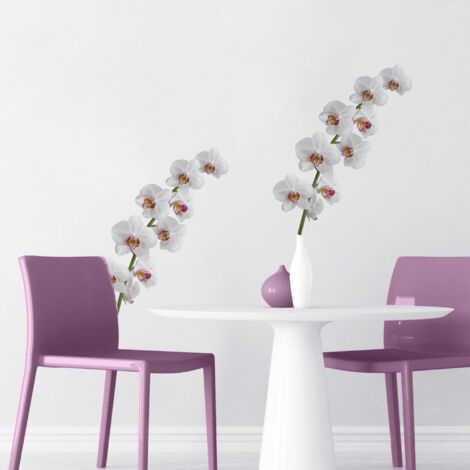 Sticker décoratif, photo de fleurs d'orchidées blanches et roses en grand format, 68 cm X 48 cm