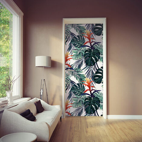 Sticker Décoratif pour Placards, Fleurs de la Jungle et Monstera, 204 cm X 83 cm