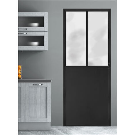 Sticker décoratif pour porte, trompe l'oeil porte atelier noir, style industriel, 204 cm X 83 cm - Noir