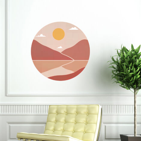 Sticker décoratif, rond, coucher du soleil, paysage du désert, 68 cm X 48 cm