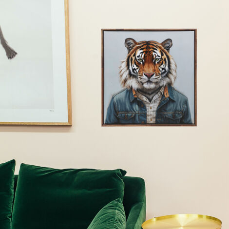 Sticker décoratif, trompe l'oeil cadre portrait d'un tigre, carré, 68 cm X 48 cm