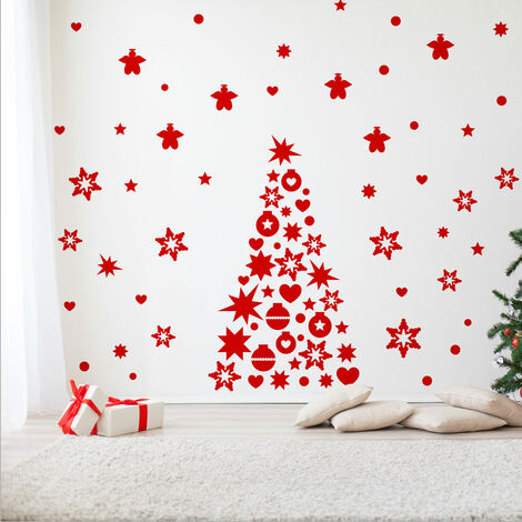 Sticker Décoration de noël, sapin - 105x45cm - rouge - Autocollants adhésifs noël - décoration fêtes