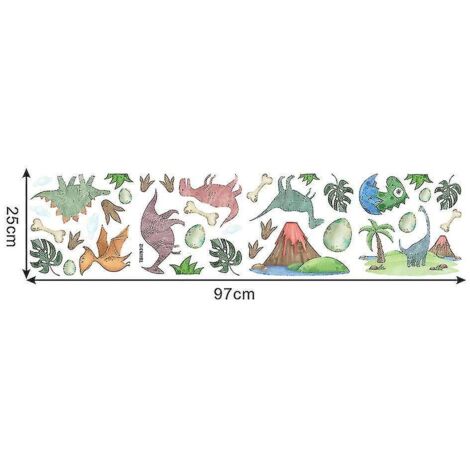 Sticker dinosaure autocollant pour chambre d'enfant, décoration murale dessin animé - 25 x 97 cm