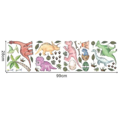 Sticker dinosaure autocollant pour chambre d'enfant, décoration murale dessin animé - 99 x 28 cm