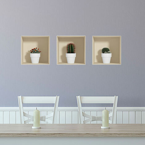 Sticker effet 3D Cactus en pot blanc 40 x 120 cm