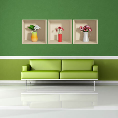 Sticker effet 3D fleurs blanc, rouge et rose 30 x 90 cm