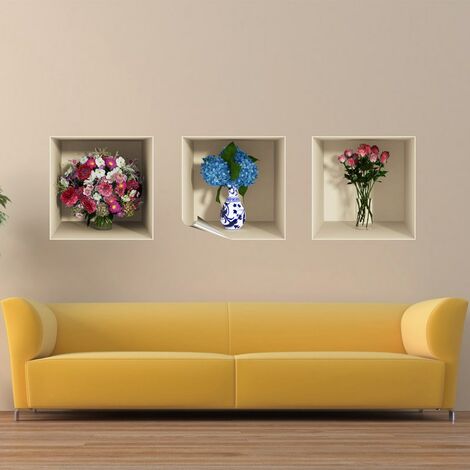 Sticker effet 3D fleurs rose et bleu 30 x 90 cm