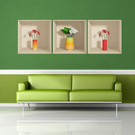 Sticker effet 3D fleurs rouge et blanc 30 x 90 cm