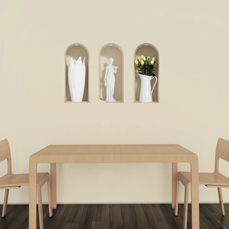 Sticker effet 3D Roses blanches et statue 60 x 90 cm
