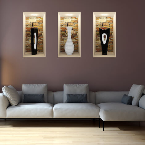 Sticker effet 3D vases modern blanc et noirs 60 x 90 cm