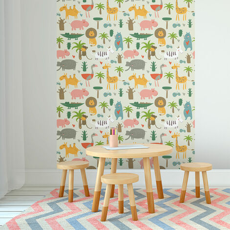 Sticker effet papier peint - ANIMAUX DE LA FORÊT TROPICAL - 50x50cm