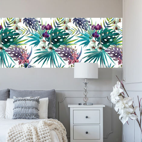 Sticker effet papier peint - ORCHIDÉES SAUVAGES ET FEUILLES DE PALMIER - 30x30cm