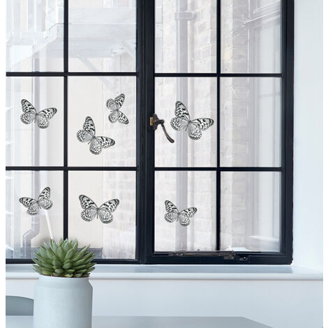 Sticker électrostatique pour vitre – Décoration fenêtre – Motif papillons noirs et blancs – Dimensions 21 cm x 29,7 cm – Plage