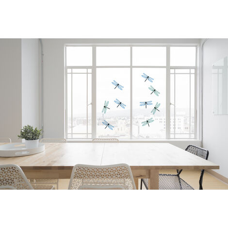 Sticker électrostatique pour vitre, libellules bleues à mettre sur les vitres pour décorer, 21 cm X 29,7 cm - Bleu