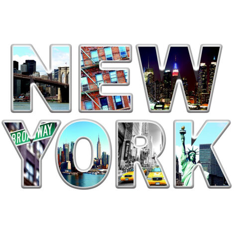 Sticker enfant New York lettres avec vue Manhattan 42,5 x 65 cm – Papier PVC autoadhésif – Impression digitale haute qualité – Ag Art