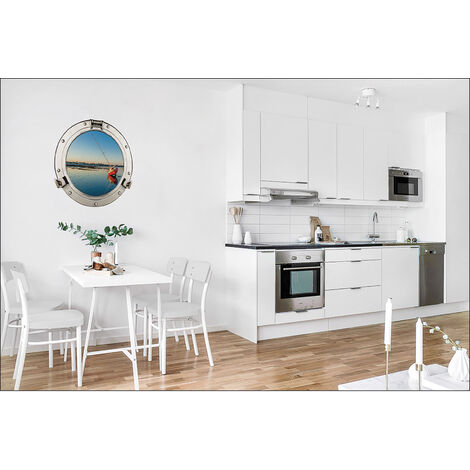 Sticker Fenêtre 3D Baule & Embarcation Échouée 60x75cm - Déco Intérieure Trompe l'oeil: Apportez une touche de charme à votre intérieur