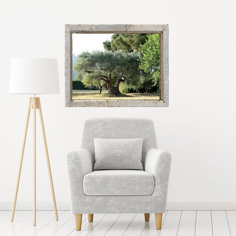 Sticker Fenêtre 3D, Déco Trompe l'Oeil, 60x75cm, Oliveraie, Effet Garanti, Magnifique